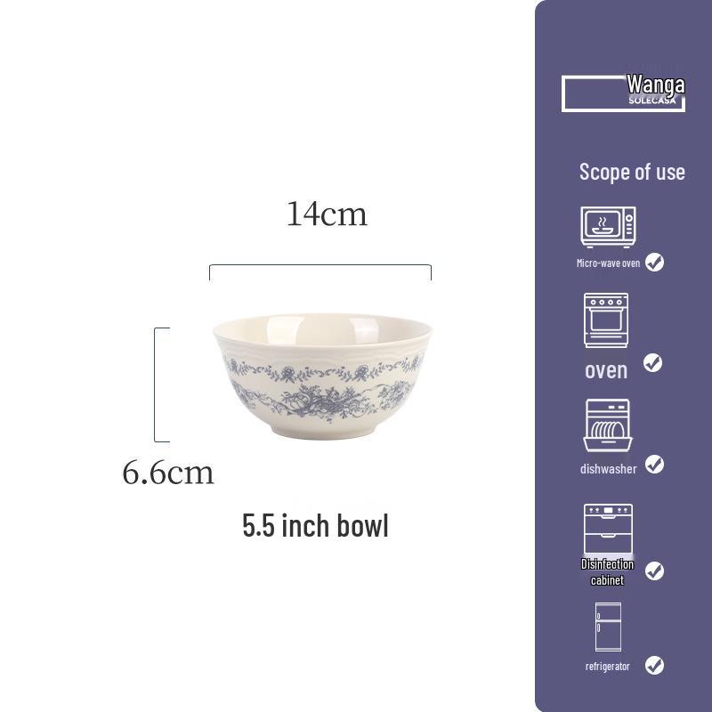 Shunxiang Blue Fog Flower Ceramic Tableware Set: Retro High-End Rice Bowl Plate for Luxurious Dining.