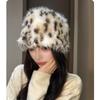 Korean Style Leopard Print Plush Bucket Hat Warm Winter Ear Protection Hat