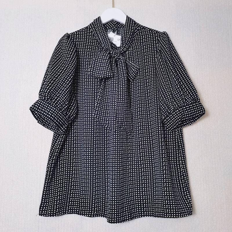 

Export Export Original Order Leftover Stock Polka Dot Short Sleeve Pullover Shirt Women s Ribbon Detachable Professional Commute Bottoming Shirt Black Wave dot M