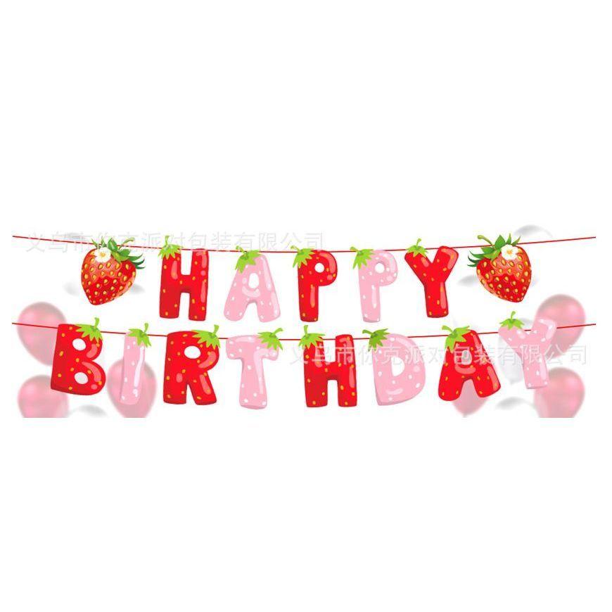 Cute Strawberry Disposable Tableware Set Kids Birthday Party Plates Cups Tablecloth Decor