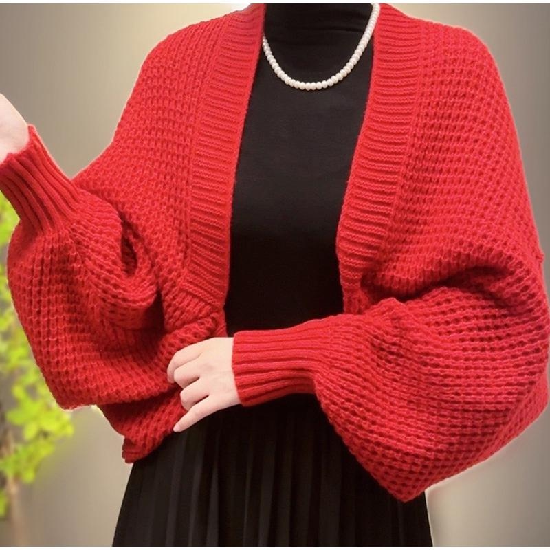 Maglioni da donna corti, a maniche lunghe, con apertura frontale, cardigan leggero in maglia, scialle, poncho