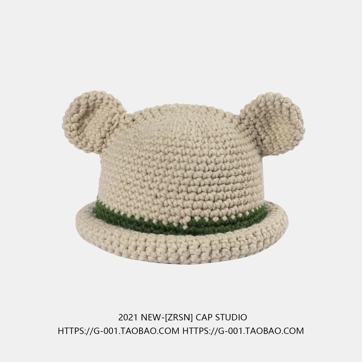 

Cartoon Cute Little Bear Handmade Knitted Hat Warm Ear Protection Cold Wool Hat Trendy FallSeason and ColdSeason Hat Women Adjustable