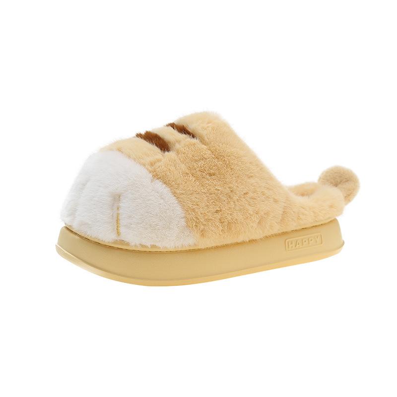 Fashion Comemore Cute Tiger Paw Cotton Slippers for Women Thick Bottom Indoor Warm Furry Cotton Shoes Winter Cartoon Flat Fur Slippers