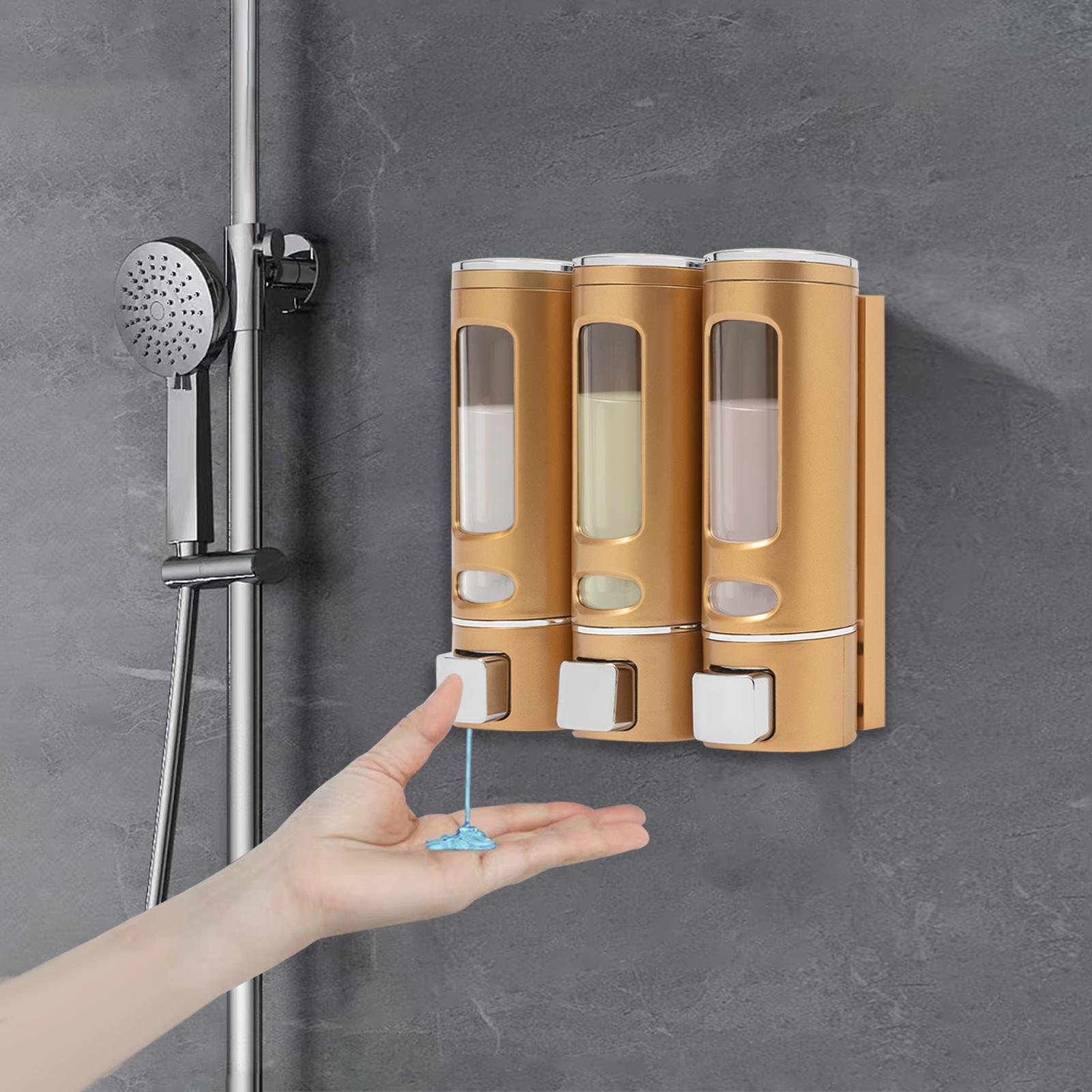 

Wall Mount 3-in-1 Shower Dispenser, 400ml Refillable Liquid Soap Dispenser, 3 Chamber Shampoo Conditioner Body Wash Organizer золотой