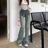Damen Retro Patchwork Low-Waist Micro Flare Jeans - Frühling Stretch Schlankmachende Bodenlange Hose