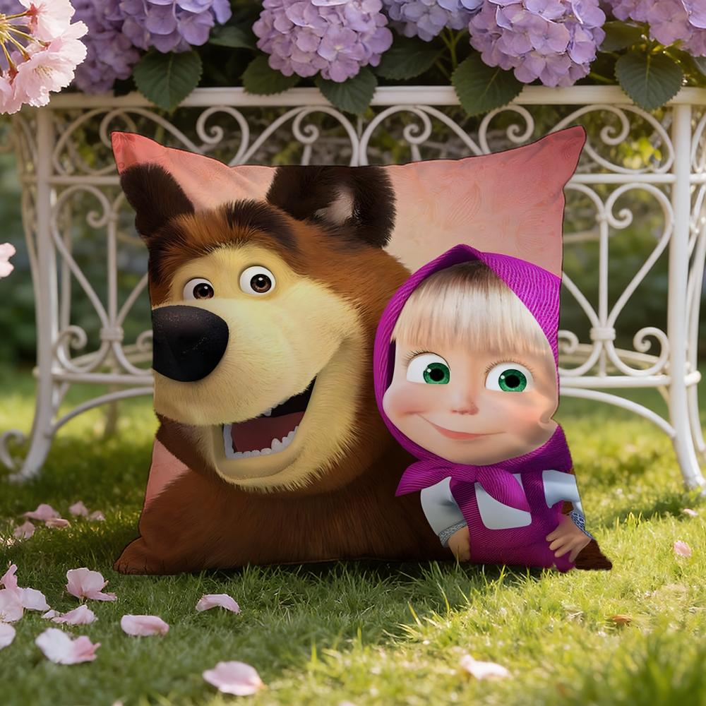 Cute M-Masha And The B-Bear Cushion Cover Home & Car Dual-Scene Pillow Cover: Reversible For Premium Comfort