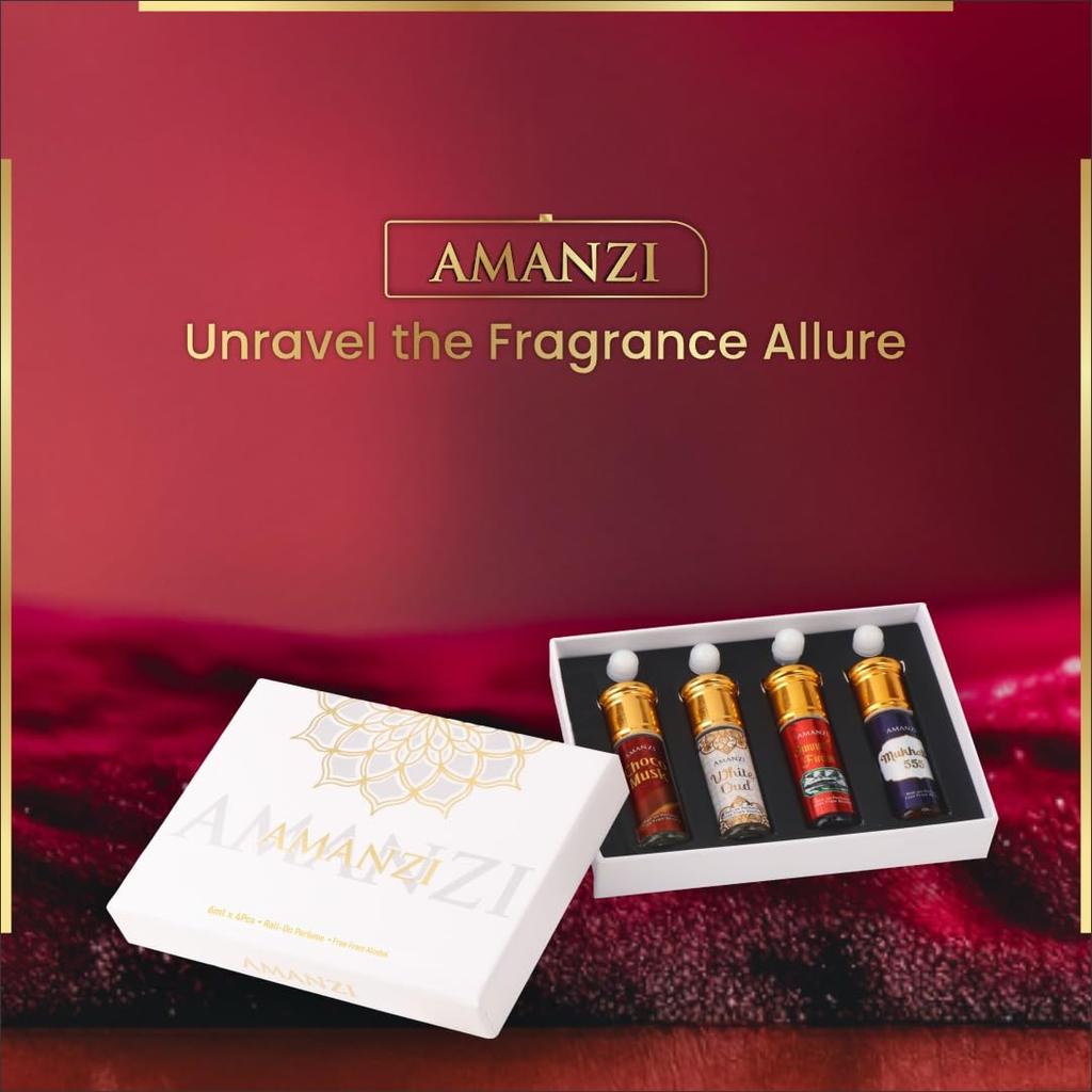 Non-Alcoholic Roll-On Attar Perfume Collection for Men & Women, Special Occasions - Choco Musk, White Oud, Jannat Ul Firdaus, Mukhallat