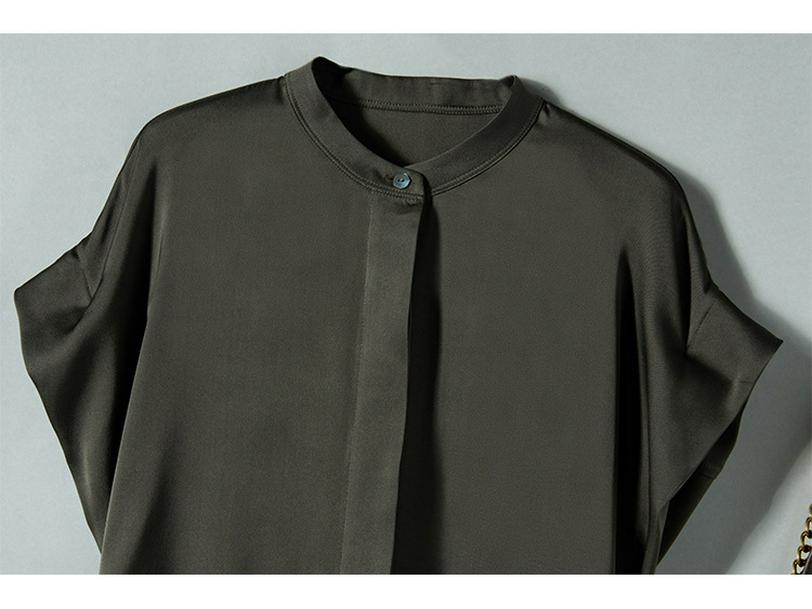 Women's 2025 Summer Short-Sleeve Mulberry Silk Stand Collar Shirt