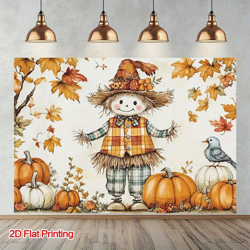 2D plane, 1 piece, autumn scarecrow pumpkin harvest background, suitable for home and garden