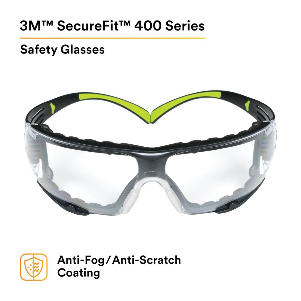 3M SecureFit Safety Clear with Glasses, Lens, Gasket, SF401AF-FM [Used]