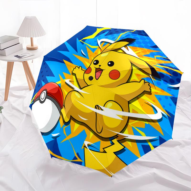 Pikachu and Eevee  pattern, automatic folding umbrella, portable and foldable design, 8 ribs, a Christmas or birthday gift.