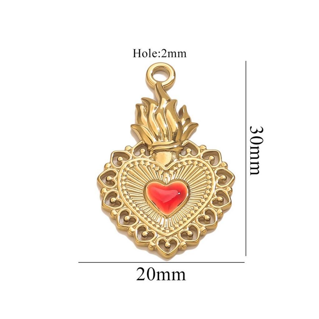 1 Piece 304 Stainless Steel Pendant Charm Red Heart Enamel 18K Gold Plated For DIY Necklace Bracelet Jewelry Making Findings