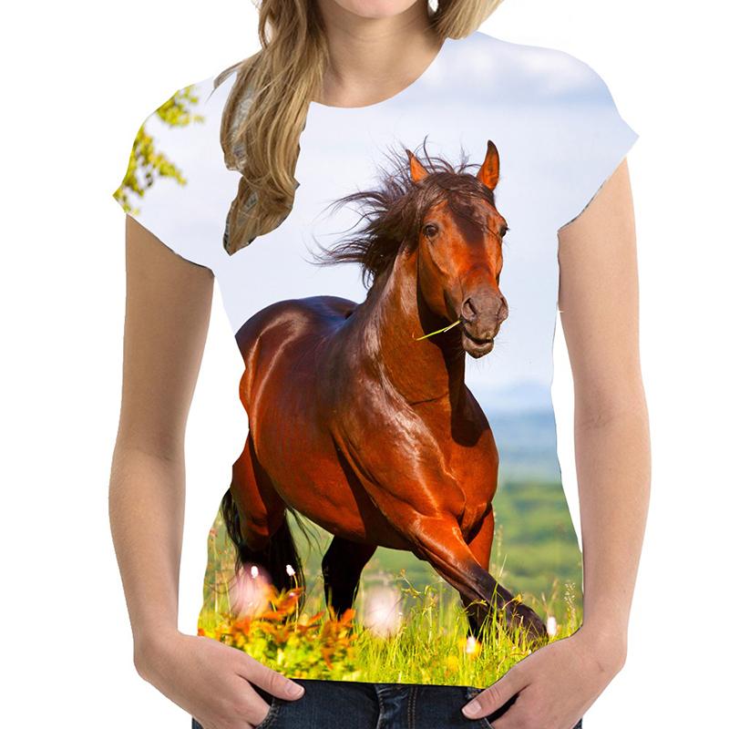 Summer Round Neck 3D Print Horse Pattern Top Fashionable Casual Short Sleeved Women's T-shirts