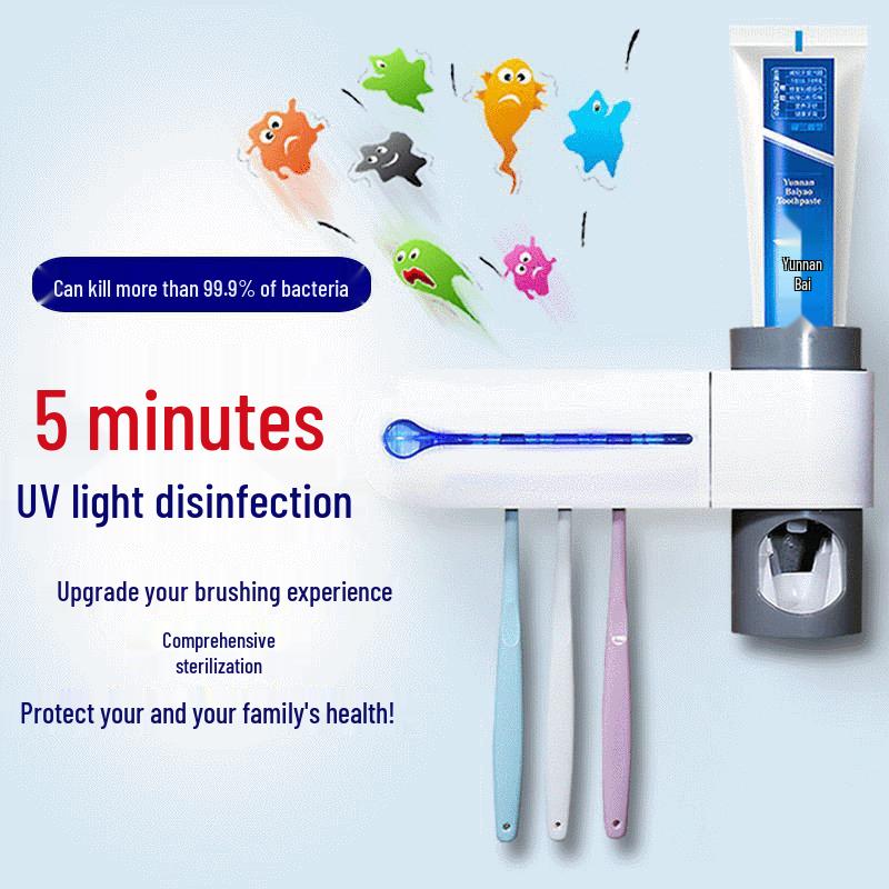 UV Toothbrush Sterilizer & Holder with Automatic Toothpaste Dispenser