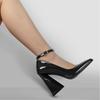 Fashion Kaky's New Ultra High Thick Heel Lacquer Leather Square Head Large Buckle Strap Single Shoe Women's Shoes 44 45 46