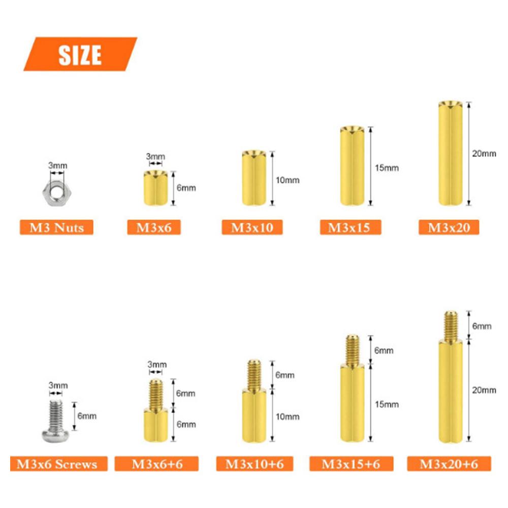 M3 Brass Hex Spacer Assortment Kit, Male-Female and Female-Female with M3 Screws and Hex Nuts