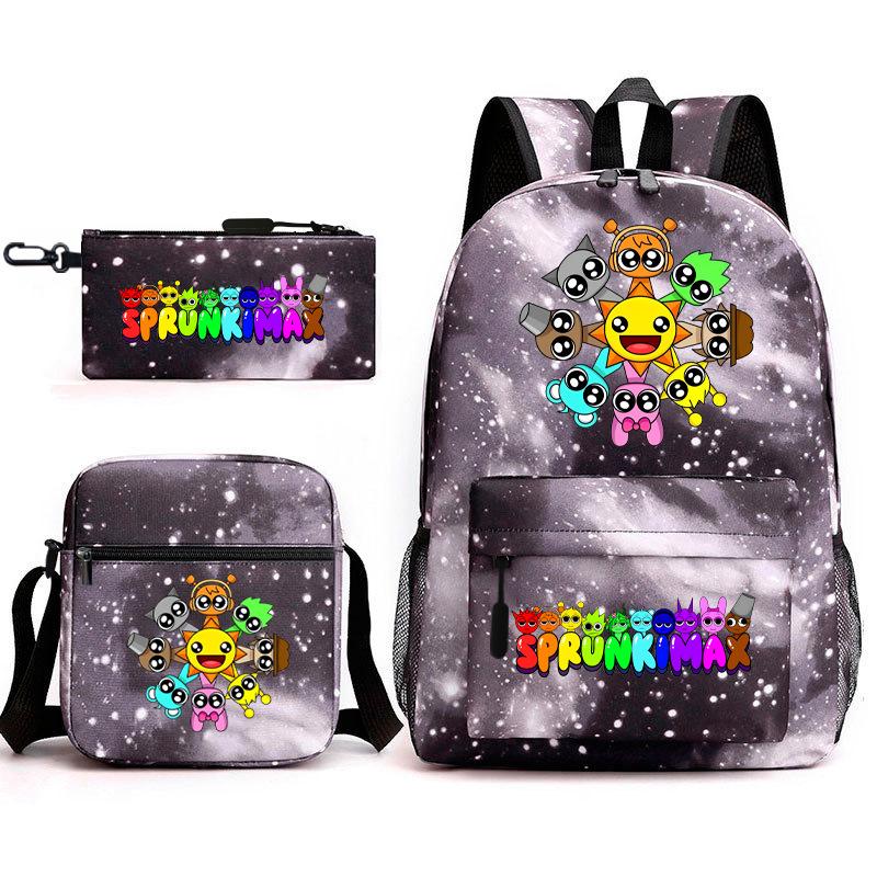 New Rhythm Box Sprunki Music Game Schoolbag Backpack Pencil Case Three-piece Set Student Heat Transfer Backpack D