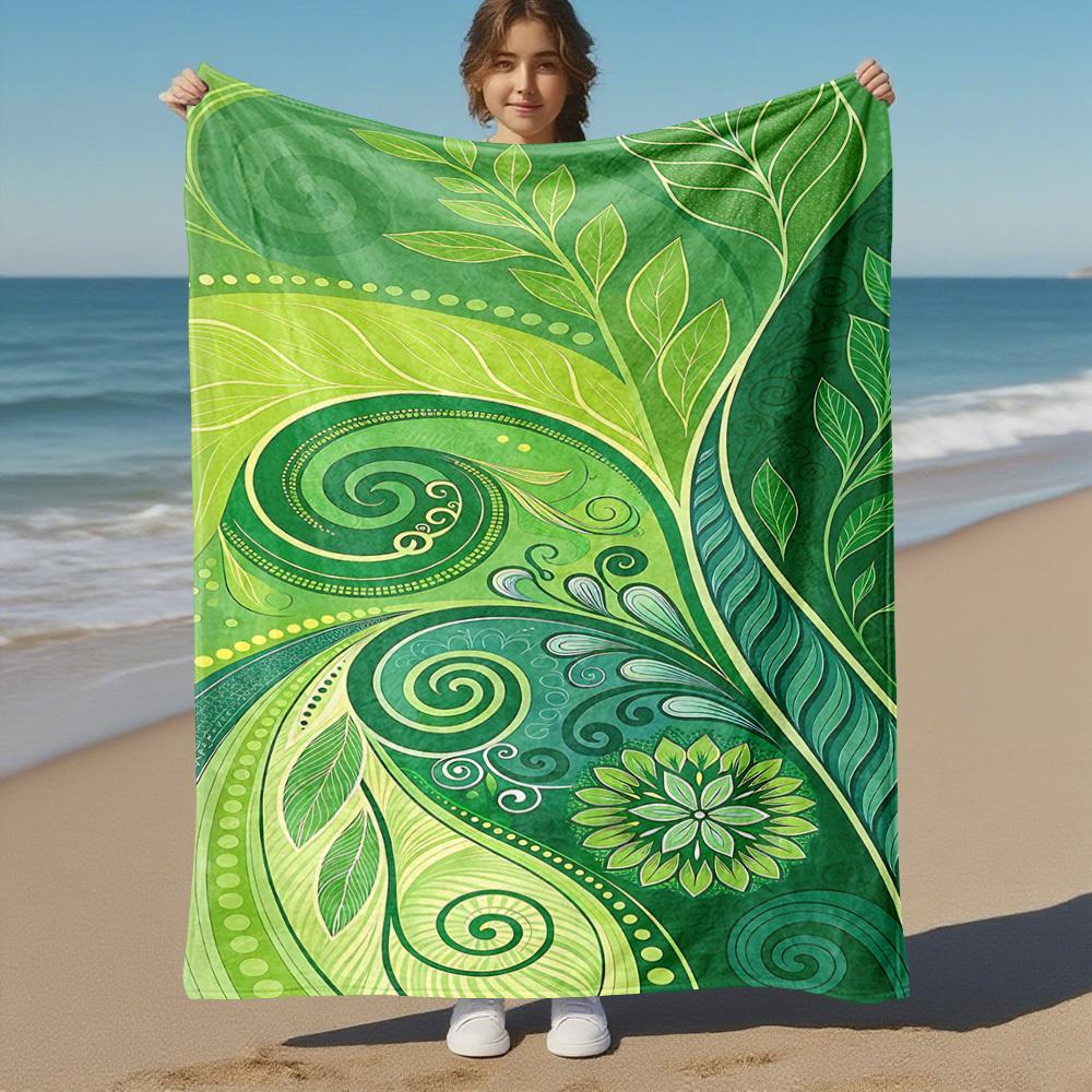 1PC leaf patternOutdoor Flannel Blanket - Soft Plush Decor for Picnics, camping, Bedroom, Playroom, Office, or Lunch Break 1352A