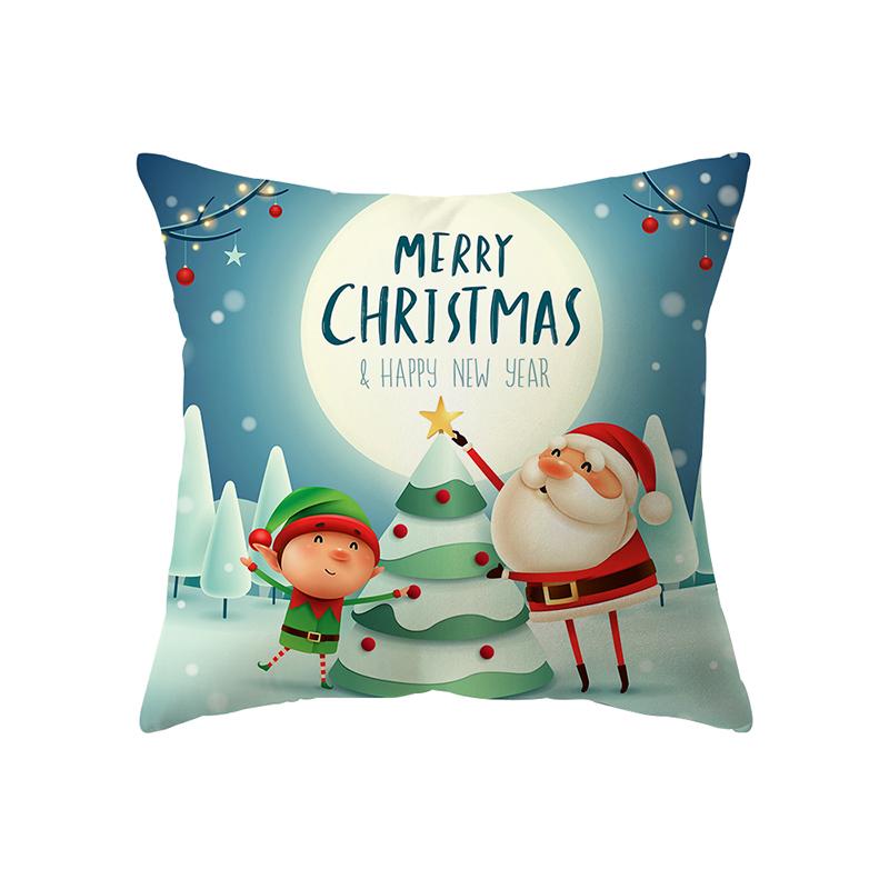 Merry Christmas Santa Claus Print Pattern Cushion Cover Home Living Room Sofa Decoration Square Polyester Pillow Pillow Cover