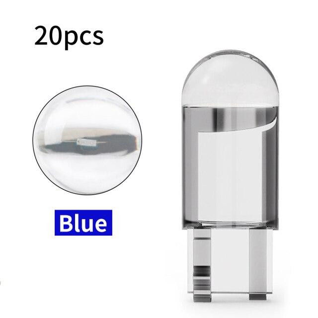 

20 шт. 168 194 W5W светодиодные T10 автомобильные лампы COB стекло 6000K белые автомобильные номерные знаки лампы купольные лампы для чтения DRL стиль лампы 12 В 20PCS синий