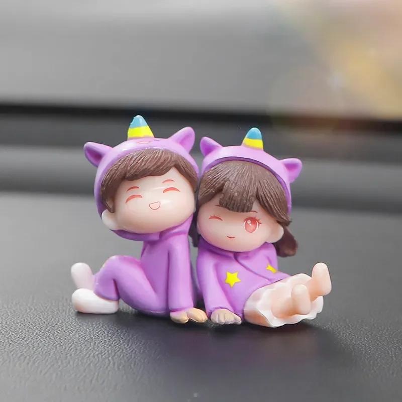 Cute Car Decoration Ornaments Creative Cartoon Purple Pajamas Couple Auto Center Console Car Interior Accessories