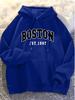Stylish Boston-inspired letter print men's hoodie, regular fit, casual long-sleeved pullover, a hot-selling men's sweatshirt.