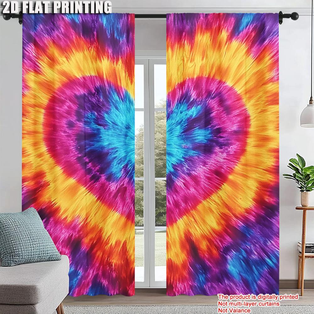 

Set Of 2 Contemporary Polyester Material Tie Dye Heart Window Curtains Drapes Bedroom Living Room Study Curtain For Great Made With Rod Pocket W100*H70(CM)-Rod Pocket&1PCS