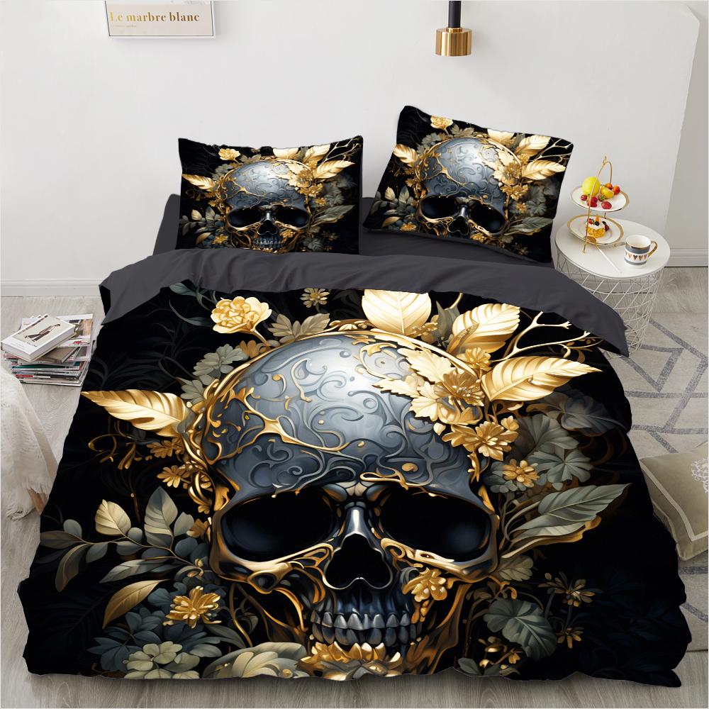 Comforter 3D Skull Bedding Set Duvet_Quilt_Comforter Sets Halloween King Queen Full Size Gothic Home Textiles