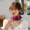 Ruffle Edge Stripe Flower Neckerchief Korean Style Scarves Printed Scarf Female Shawl Summer Bib