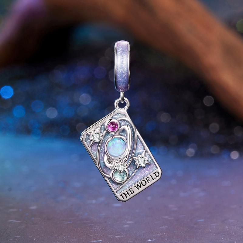 WOSTU 925 Silver Colorful Tarot Cards Charm Pendent Magic Star Moon Sun Lover Bead Fit DIY Bracelet Necklace Women Gift