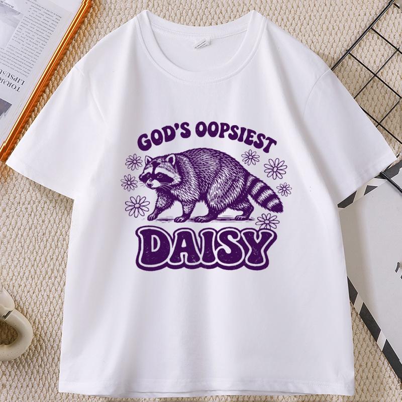 Funny Raccoon TShirt Gods Oopsiest Daisy Cottagecore Tee Vintage Animal Short Sleeve Round Neck Printed T Shirt Unisex