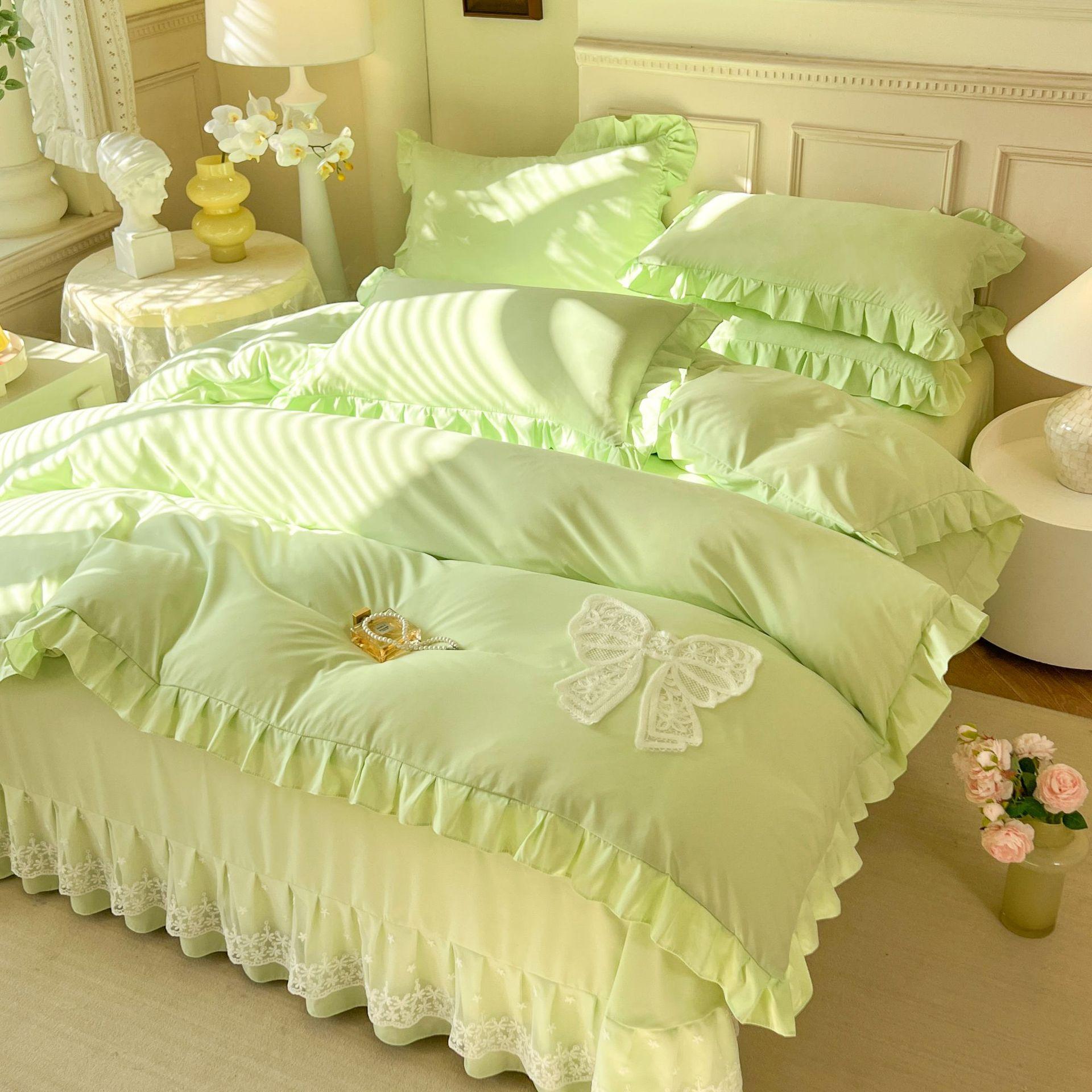 

Romantic Lace Decorative Bed Sheet Set 4 Piece With Duvet Cover And PillowCases For Twin And Full Size Bedding 1.8m небо синє кольору