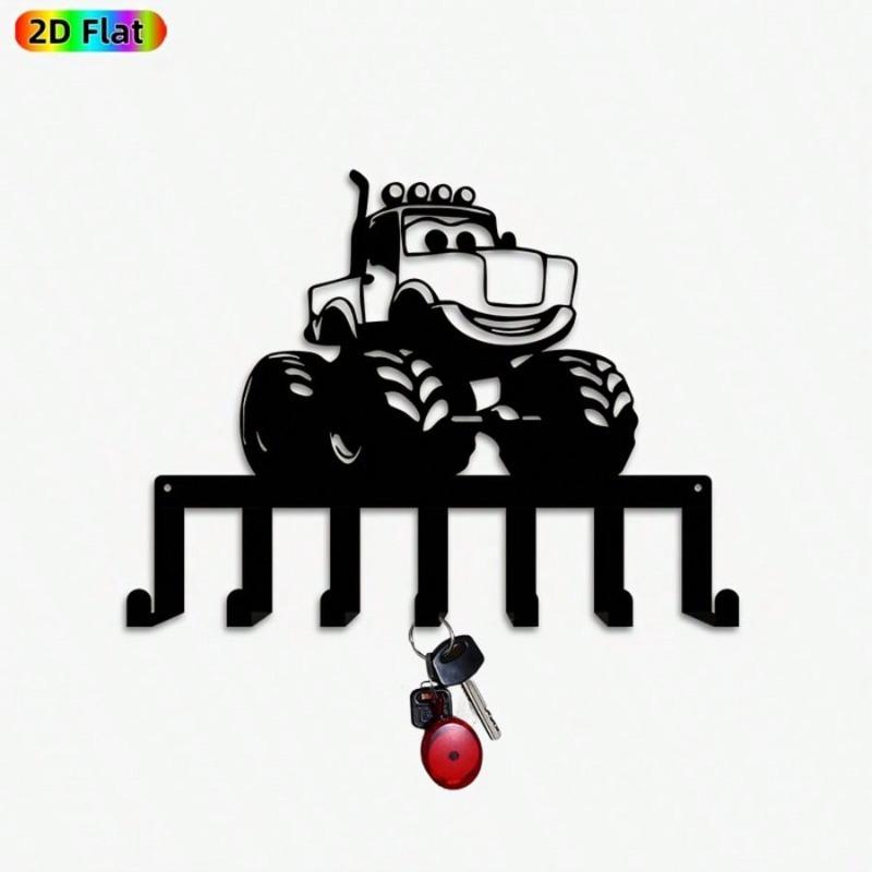 Heavy Metal Truck Key Holder Wall Decor with 7 Hooks Industrial Farmhouse Vintage Style Gift for Garage Office Living Room