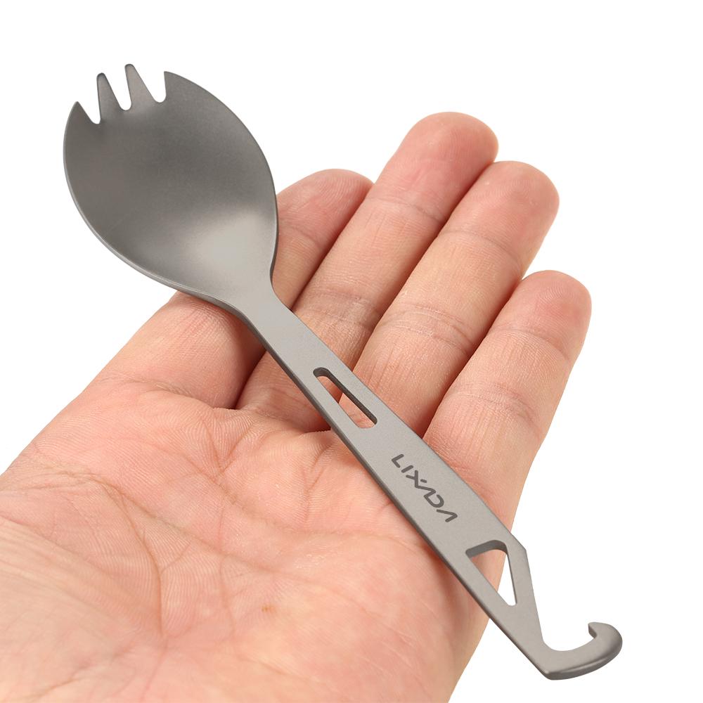 Lixada Titanyum Spork Şişe Açacağı ile Hafif Açık Akşam Yemeği Kaşık Çatal Seyahat Kamp için Sırt Çantasıyla Seyahat