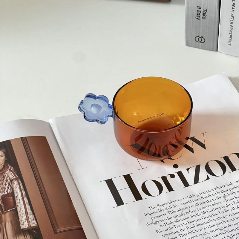 Pure Handcrafted Flower-shaped Glass Cup Colored Master Coffee Mug Heat-resistant High Borosilicate Glass Cold Drink Dessert Cup