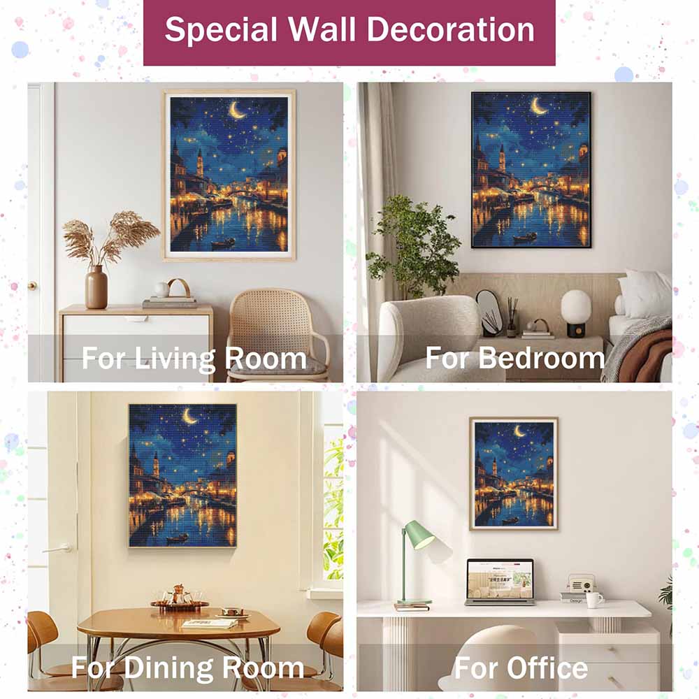Diamond painting starry night town landscape DIY 5D home room wall decoration art kit