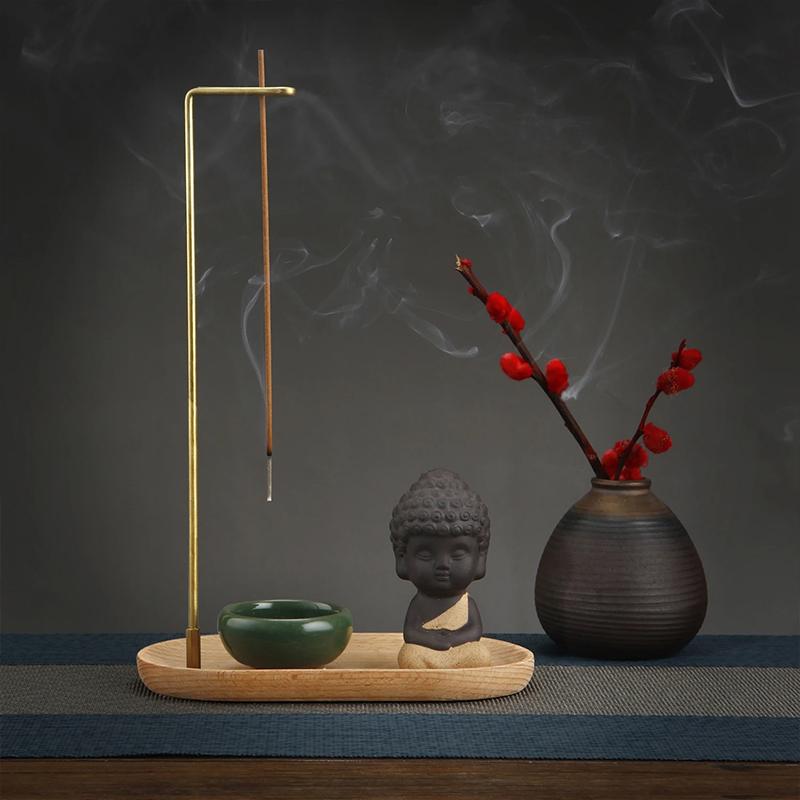 1PC Little Monk Incense Burner Ceramic Bowl Set  Brass Smoke Backflow Incense Holder