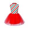 Kids Girls Christmas Costume Tulle Tutu Dress Candy Stripe Sleeveless Metallic Collar for Stage Performance Theme Party Holiday