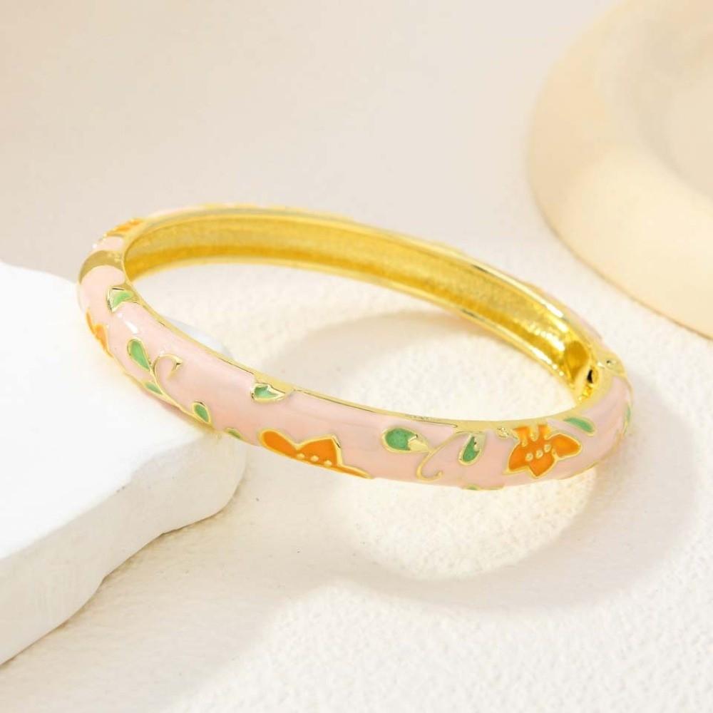 Enamel Floral Chinese Flower Bangle Peony with Leaf Women's Hand Bracelet Girls