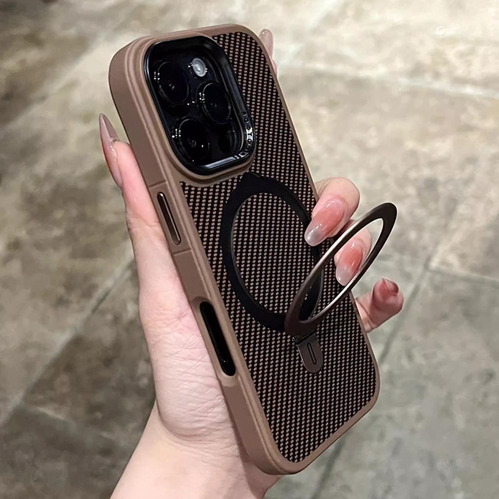 

Desert Gold metal holder carbon fiber magnetic phone case for iPhone 17 16 15 14 13 Pro Max magsafe charging hard back cover iPhone 15