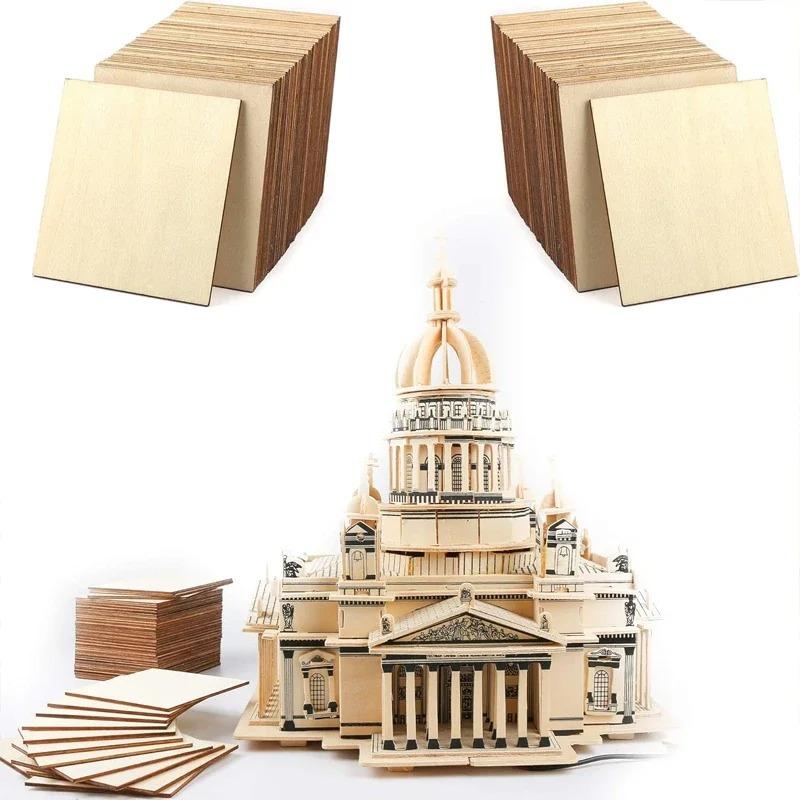 1-10cm Unfinished Wood Square Pieces, Blank Wood Squares Slices Cutouts for DIY Crafts Painting Staining Wood Sign , Home Decor