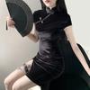 Vintage Velvet Cheongsam Dress Stand Collar Fashion Black Velvet Dress Women Traditional Chinese Clothing Qipao Harajuku Vestido