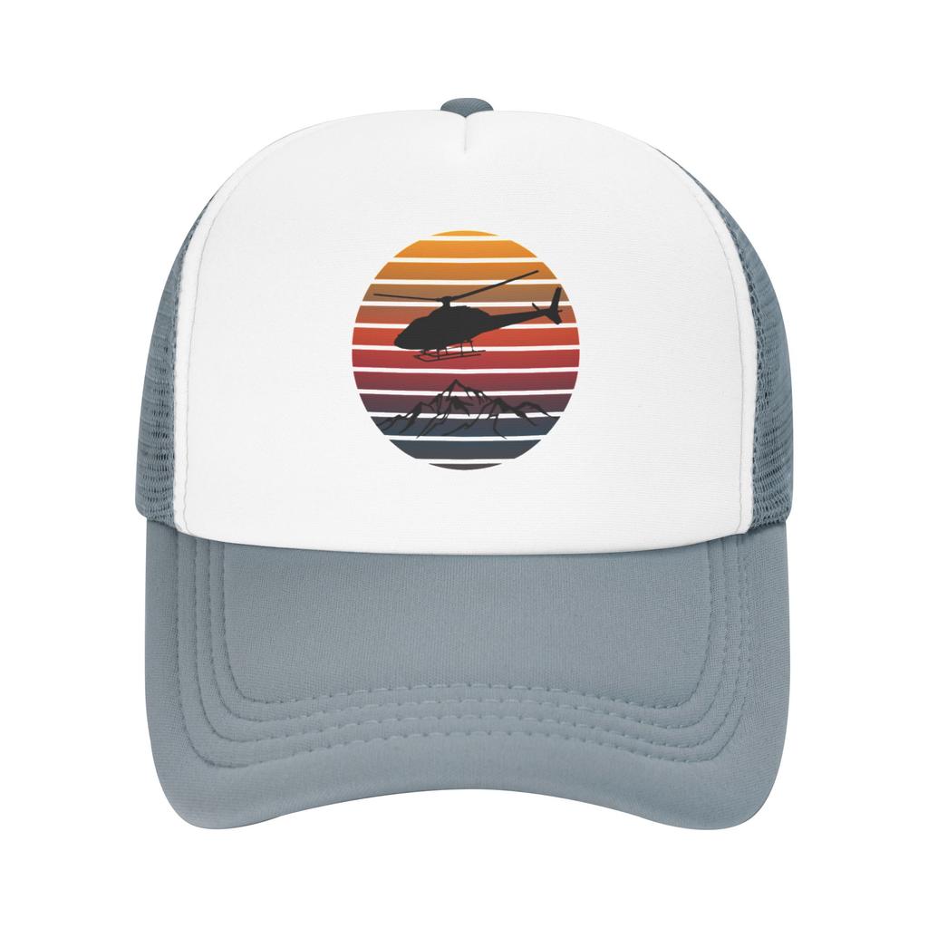 Fashion Helicopter Vintage Sunset  Mesh Baseball Cap  High CostPerforUnisexce Summer Cap