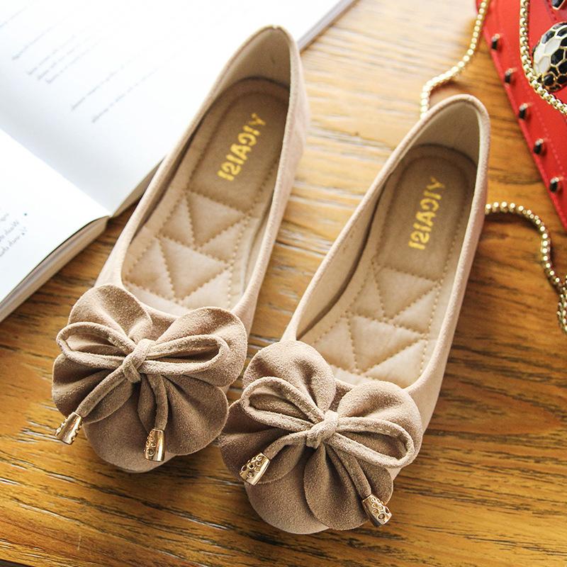 Fashion Classic Bowknot Shoes Women Flower Appliques Moccasines Femmes Faux Suede Ballets Flats Woman Slip On Single Shoes Daily Loafers