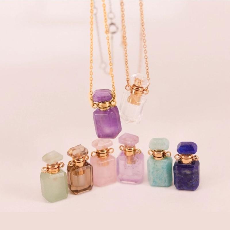Oil Diffuser Bottle Pendant Necklace Stainless Steel Chain Choker for Women Adjustable Length Neckchain Party Jewelry