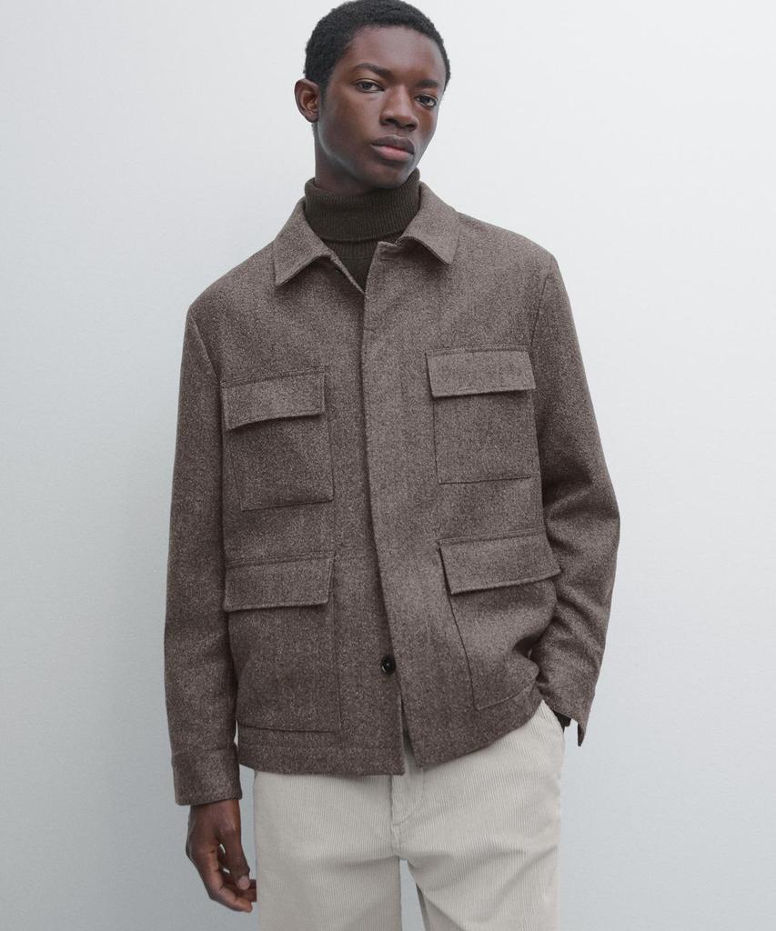 Massimo Dutti Herringbone Wool Blend Cardigan