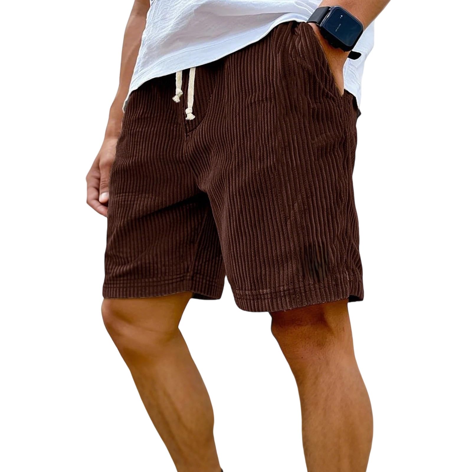 

Men s Corduroy Shorts with Elastic Drawstring Waist, Casual Lightweight Summer Shorts with Pockets (L-Burgundy,3XL) [Parallel Import]