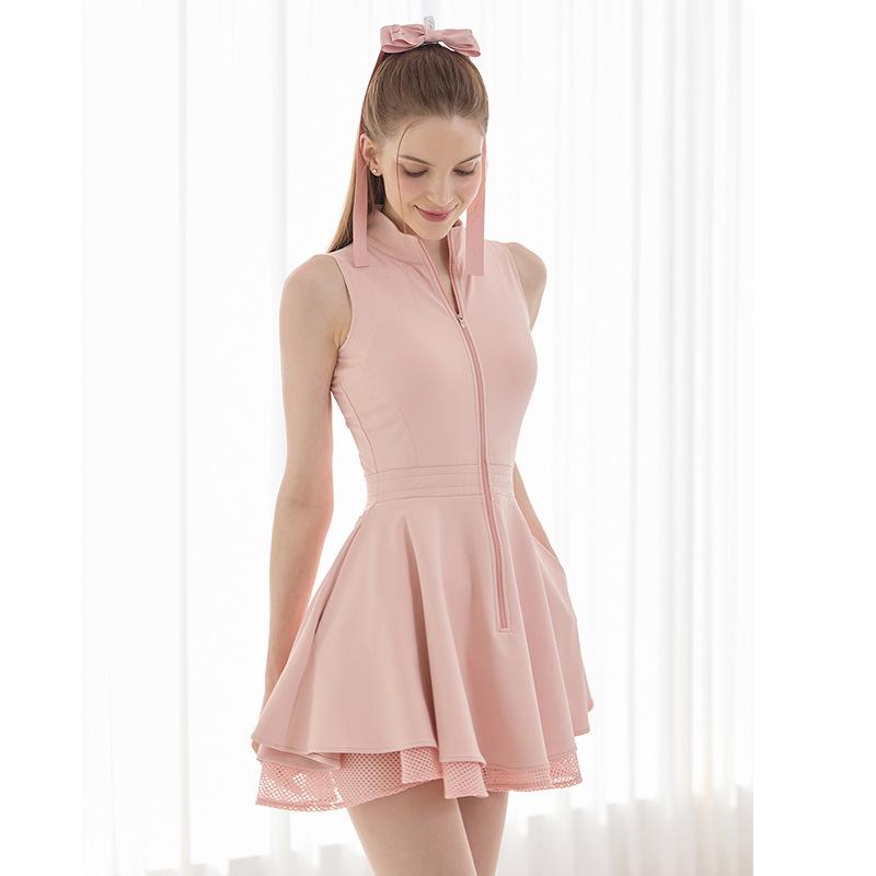 Fashion Tennis Golf Clothing Ladies Sleeveless Lace Sports Dress Quick Dry Half Zip Slim Dresses Women Girls Sports Jersey Skirt