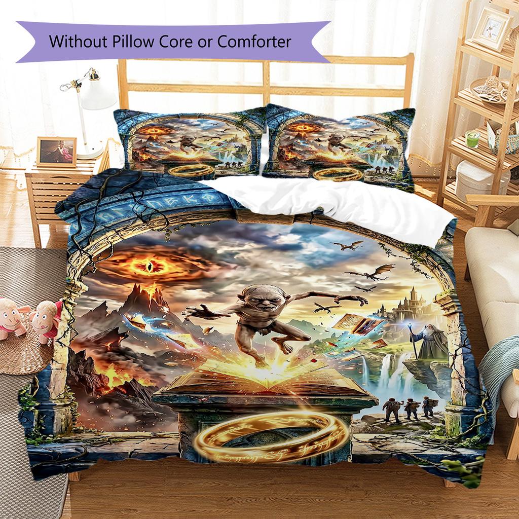 Lord Rings Pattern Bedding Set Quilt Cover Pillowcase Home Decor Gift (1 * Duvet Cover + 2 * Pillowcase, Without Core)