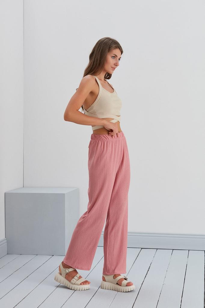 Women's Style Plus Size Pants Elastic Waist Palazzo Trousers Summer Comfortable Wide Wrinkled Fabric